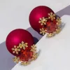 Dangle Ohrringe Vintage Red Pearl Snowflake Stud für Frauen koreanische Mode Herzwinne Ohrring Weihnachten Schmuckjahr Geschenke