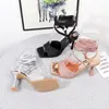 Dress Shoes Summer Women PU Sexy Slippers Square Heel Lace Up Sandals Toe Glitter Shiny High Heels Wedding Party Fashion Pumps