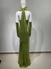 Casual Dresses 2024 Kvinnor Summer Sexig stropplös backless Mesh -paljetter Green Maxi Long Bodycon Dress Evening Stage Performance Vestido