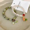 Strand Green Color Natural Stone Bracelet Bamboo Shaped Beads Bangles For Women Gourd Pendant Lucky Jewelry