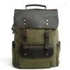 Backpack Fashion Canvas Men's Wearproof Vintage Bag 15 Inch Laptop Leather School For Teenage Portable Travel