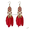 Bengelen kroonluchter oorbellen bohemian sieraden ovale bloem email charme oorr earring vintage veer pendientes mujer kralen blad tassel oor dh0mz