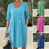 Casual jurken lente zomer dames midi jurk los fit o-neck halve mouw solide kleur bohemian stijl streetwear