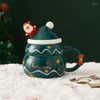 Кружки мультфильм милый рождественский керамический подарочный бокс снеговик снеговик Санта -Клаус кофейный молоко чашка с крышкой ложки друзей пара лет