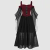 Sukienki swobodne średniowieczna gotycka sukienka dla kobiet kostium Halloweenowy plus rozmiar 5xl z ramion punkowy punkowy bandaż gorset flare rękaw