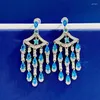 Boucles d'oreilles SACE SACE GEMS S925 STERLING SILPS 3 5 mm Aquamarine High Carbone Diamond Drop pour femmes Mariage scintillant