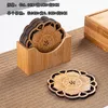 Alfombrillas de mesa 1 Set Diseño de flores de loto Palabas de madera de forma redonda con estera de corcho de estante