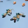 Boucles d'oreilles en peluche g g gren vert naturel chrysocolla jasper réel pierres gemmes enveloppement d'or brassage d'or faits à la main pour les femmes