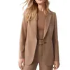 Fashionable Lady Office Coat Set Suits Streamline Slim Fit Long Sleeve Ladies Formal Brown Blazer For Teen Girl Women