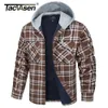 Veste de chemise en flanelle en coton tacvasen avec manche à manches longues en mante à plaid doublé à manches longues boutonnées à sweat à capuche épais 240329