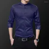 Men's Dress Shirts Fashion Stand Collar Business Long Sleeve Solid Color White Single Casual Standard Fit Button-down