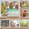 Tapestries Beautiful Colorful Flowers Tapestry Wall Hanging Floral Beach Backdrop Cloth Carpet