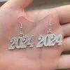 Boucles d'oreilles en pente Année Righestone Happy 2024 Collier de goutte patchwork pour femmes bijoux cadeaux de Noël