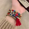 Strand Design Bohemian Tassel Star Beaded Bracelet Fashion Women Pendant Wooden Beads Jewelry Holiday Party