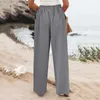 Kvinnors byxor Elastiska midjebandbyxor Stylish High midjebrett ben med fickor för avslappnad strandgata för mode med hög midja
