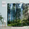 Zasłony prysznicowe leśne sceneria zasłony Światło słoneczne drzewa zielone rośliny mgliste naturalne krajobraz akcesoria łazienkowe z zmywalnym ekranem