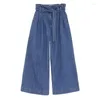Frauen Jeans Produkt Faltenblättern Budg Belt, die mit hohen Taillenhosen mit weit getütigem Weitbein für Frauen wischt