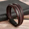 STRAND VINTAGE MEN's Multi-Lagered Leathered Lederen roestvrijstalen legering Clasp Bracelet-Boy-cadeau