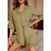 Abbigliamento da casa Ruffle Edge Shorts Shorts Shorts Nightwear Summer Cotton Female Pigne set da sleale per sonno viola Abbigliamento casual sciolto