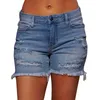 Kvinnors jeans denim shorts kvinnor sommar 2024 stretchy mid hise leggings med fickor smala passform andas bomullsblandning byxor