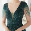 Yidingzs Deep V Neck Green Sequin Night Robe Sexy Party Maxi Robe Femme Robe perle