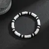 Strand KunJoe Fashion White/Black Flat Polymer Clay Short Bracelet For Men Women Jewelry Punk Beaded Chain Bangles Aaccessories