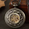 Pocket horloges Chinees Zodiac Bronze Vintage roestvrijstalen handwind Mechanische pocket mannen analoge skelet heren ketting ketting L240402