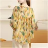 Dames blouses shirts geprinte chiffon blouse 2024 zomer vrouwelijke kleding o-neck losse oversized shirt ol vintage negen kwart dames dr ot04j