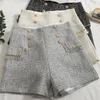 Kobiety szorty itoolin tweed wysoki krótki przycisk A Vintage A-Line Casual Office Chic Spodni 2024 Autumn Winter