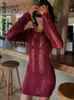 Casual jurken boofeenaa crochet gebreide holle backless lange mouw voor vrouwen 2024 herfst mode sexy zwarte mini-jurk c81-cf25