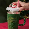 マグカップ400mlクリエイティブクリスマスマグツリーセラミックウォーターカップと蓋とストロー