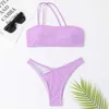 2024 New Womens Solid Color One Shoulder Bra Sexy Multi Color Bikini Swimsuit Womens Swimsuit