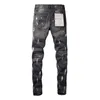 Calça feminina 2024 Jeans de alta qualidade da marca roxa 1: 1 maré Moda Slim Street Ripped pintura cinza