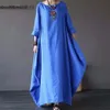 Casual klänningar BASIC WEMEN SOMMER TUNMOMOLL LINEN LOOK Dress Literary Boho Långärmad dam Solid Color Robe Vintage Kaftan 230608