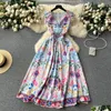 Basic & Casual Dresses Summer Runway Vacation Dress Women Ruffles V-Neck Sleeveless High Waist Flower Print Vintage Party Long Vestid Dhjqq