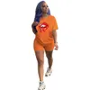 Designer Women's Fashion Leisure Sports Set Lip Lips Gedrukt Casual dames oversized sport tweedelige set dames korte sportkleding dames top sport shorts ud38