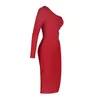 Vestidos casuais Sexy Lady 2024 Bandagem uma luva Hollow Out Cut Keen comprimento Red Spring Women Party Vestidos