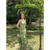 Casual Dresses Women Fashion Green Dress Spaghetti Strap Tie-Dye Slim Ankle Length Summer Vestidos Kvinnlig Sexig mantel A-LINE 2024