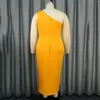 Robes décontractées jaune élégant pour femmes une épaule volant sans manche en gaine hanche de longueur de cheville