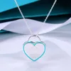 Marque de créateur tiffays simples amour émail bleu rouge rose pêche coeur collier femelle coeur coeur pendant clavicule chaîne