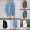 Calça feminina capris feminina lady use mori menina cintura elástica renda de renda cloghet perna larga calça de algodão calça de algodão hippie boho mulheres 2 dh4ak