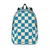 Ryggsäck checkerboard geometric checkered blått för män kvinnor gymnasium arbetande dagpack bärbar dator canvas väskor slitstark