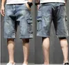 Hommes en boucles amples en vrac streetwear long 34 cargo poche bermuda mâle multiple denim 240328