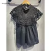 Blouses 2024 Dames Spring en Summer Style Half Turtleneck Hollow geborduurd Lace Splicing Mouwloze blouse dames shirt