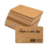 100pcs Kraft Paper Blank Greeting Postcards And Envelopes Rounded Edges Words Message Notes Tags White Black