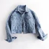 Spring Autumn Women's Jackets Embroidery Rhinestone Denim Coat Loose Slimming Jeans Jacket Women Long Sleeves Fashion Top