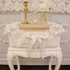 Table Cloth Luxury European Lace Satin Round Embroidered White Cover Towel Wedding Dining Tablecloth Christmas Placemat Decor