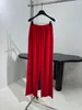 Spodnie damskie moda czerwona aksamitna luz dla kobiet 2024 Wysokiej jakości sznurka w tali