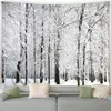 Tapissries Winter Tapestry Forest Cedar Snow Mountain Nature Snowy Scene Christmas Home Living Room Bedroom Decor Wall Hanging