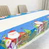 Table Cloth Christmas Tablecloth Disposable PE Plastic Santa Claus Snowman Bell Decoration